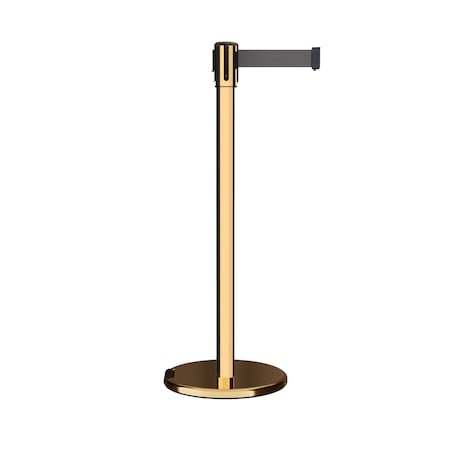 Retractable Belt Rolling Stanchion, 2ft Pol.Brass Post  11ft. Dk Gry